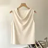 Top Colete de Acetato com Gola Alta Exclusivo de Luxo Modelo Th para Mulheres, Verão 2026, Camisa Rosa Sem Mangas de Alta Qualidade