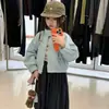 Jaqueta Casual Feminina 2026 Primavera Nova Estilo Coreano Estampa de Desenho Animado Casaco Top Gola Alta Manga Longa Estilosa Tendência