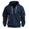 Sudadera con capucha para hombre transfronteriza, estilo ropa de trabajo, jersey multibolsillos, top deportivo casual, chaqueta de manga larga de color liso