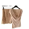 "Diário da Rosa" Malha de Liocel Verão Feminino Simples Temperamento Emagrecedor Top + Saia Média de Renda