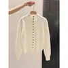 Suéter Básico Gola Alta Meia Manga Clareador Dopamina Macio e Sedoso Soltinho com Efeito Emagrecedor Cardigan Feminino Outono e Inverno Manga Longa Tricô