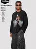 Camiseta de manga larga con lavado pesado tipo copo de nieve estilo americano Stewell Drake para hombre y mujer, marca de tendencia de comercio exterior de alta costura