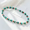 Collar y Pulsera de Cadena para Clavícula con Diseño de Perlas Naturales de Agua Dulce de Alta Calidad, Ágata Negra, Turquesa Roja Artificial del Sur y Turquesa