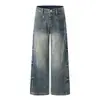Jeans rectos de corte holgado con textura de bambú deconstruida y bigotes, unisex, estilo americano, caídos, pantalones largos vintage