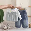 Conjunto de suéter floral para niñas, conjunto de tres piezas para primavera y otoño, elegante conjunto de dos piezas para niños, ropa moderna de estilo coreano para bebés niñas de 1 año