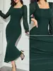 Vestido Midi de Manga Longa Slim Fit Cauda de Peixe Estilo Europeu e Americano, Adequado para Festas Noturnas e Encontros, Roupa Formal de Outono e Inverno