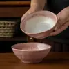 Cuencos de arroz de cerámica rosa hechos a mano, estéticamente agradables, cuencos pequeños de estilo rústico, vajilla de estilo retro para uso doméstico, cuencos para postre, disponibles para venta al por mayor y en stock