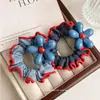 Elástico de Cabelo Floral Color-Blocking Doce Vermelho e Azul Estilo Coreano, Simples e Sofisticado, Alta Elasticidade, Corda para Rabo de Cavalo Estilo Celebridade da Internet para Mulheres