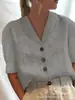 2023 Nuevo AliExpress Amazon Camisa para Mujer Cuello Camisero Botones Casual Manga Larga y Corta Algodón y Lino Color Sólido Top para Mujer