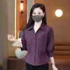 Camisa blanca de manga tres cuartos con cuello, hecha a medida, para el otoño temprano de 2026, para mujer, corte holgado, adelgazante, con doble bolsillo, adecuada para ir al trabajo