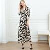 Elegante Falda Larga Floral con Abertura y Escote en V con Cordones Ajustables Estilo Diosa Pgdvf2025 Nuevo Estilo de Verano