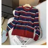 Cárdigan de Punto de Manga Larga con Rayas en Contraste, Cuello Redondo Simple, Estilo Coreano para Mujer en Otoño, Nuevos Tops de Nueva Era para Reducir Medidas, Aspecto Suave y Delgado para Mujer