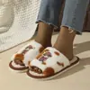 Nuevas pantuflas peludas de punta abierta transfronterizas para mujer, otoño e invierno, antideslizantes, de interior, con suela gruesa, de felpa para el hogar, de algodón para maternidad