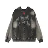 Sudadera con capucha estampada lavada desgastada estilo callejero retro americano para hombre y mujer, diseño casual holgado, chaqueta cárdigan de moda