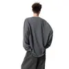 Camiseta masculina de gola redonda com listras caneladas, manga longa, estilo americano relaxado e preguiçoso, descolada, bonita, pulôver solto, camada base