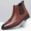 Botas Chelsea con Brogue Británico Tallado Transfronterizo para Hombre, Formales de Negocios, Piel Genuina, Tobilleras, Slip-on, Zapatos de Piel de Caña Alta para Hombre