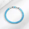 Pulsera rectangular de turquesa azul de alta gama europea y americana de venta caliente transfronteriza, pulsera de circonita de fila única con diamantes completa, de lujo ligero, a la moda