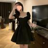 Vestido francês estilo bolha, estilo perfumado, vestido de celebridade, verão 2025, novo estilo, manga bolha, costas nuas, vestido em linha A para mulheres