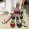 Novas Sandálias Femininas de Verão Rosa Moda Outer Wear Laço Boca de Peixe Transparente Sola Macia Versátil Sandálias Femininas Estudantes