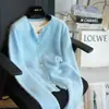 Toque poético suave~ Cardigan de malha escovada com gola redonda e mangas compridas casaco suéter feminino 26 Outono/Inverno Novo Estilo H092606