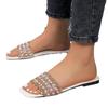 Talla Europea Comercio Exterior Zapatillas Planas de Pedrería de Punta Cuadrada para Mujer Transfronterizas Nuevas Perlas para Exterior Sandalias de Playa