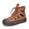 [Precio del Evento 119] Zapatos Romanos Retro Pulidos Sandalias de Caña Alta Piel Genuina Baotou Sandalias Casuales para Mujer Suela Suave