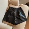 Shorts Femininos de Couro PU Preto 2026 Nova Primavera Outono Garota Spicy Casual Cintura Alta Emagrecedor Solto Perna Larga