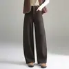 Calça Curta Elegante e Simples em Mistura de Lã para Mulheres, Novo Estilo Outono/Inverno 2026, Cintura Alta, Emagrecedora, Calça Longa, Calça Casual Elegante e Versátil