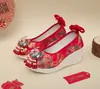 Zapatos de Boda Estilo Chino Xiuhe con Escamas Doradas, Zapatos de Boda Nupcial Rojos Tradicionales Hanfu para Mujer, que Aumentan la Altura