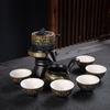Juego de té kung fu semi-automático de cerámica azul de alta calidad, flor de glicina, molinillo de piedra perezoso, temporizador, regalo, venta al por mayor