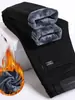 Calças jeans masculinas de outono e inverno, forradas com fleece, grossas, de corte slim, perna reta, com stretch, estilo 2008, modelo popular, calças jeans compridas