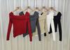 Design irregular suéter interno slim-fit feminino outono e inverno atmosfera retrô vermelha suéter top chique de nicho