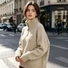 Marca independente transfronteiriça europeia e americana, suéter de malha com zíper parcial e gola alta estilo coreano, blusa de tricô solta e casual para mulheres