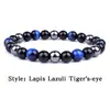 Pulsera de Piedra Ojo de Tigre Youjia Jewelry Popular Transfronterizo Ágata Negra Piedra Biliar Negra Cuerda Elástica Pulsera de Cuentas Retro para Hombre