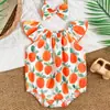 Ropa para Bebés Niñas 0-12M Mono de Verano para Bebé Niña con Mangas Volantes Estampado de Frutas Melocotón + Diadema En Stock