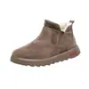 Botas cortas de peluche color sólido estilo minimalista para mujer, botas de algodón peludo cálidas de suela gruesa, zapatos perezosos sin cordones para mujer
