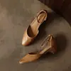 Sandalias Cómodas para Viajar de Piel de Vaca Huecas Mary Jane 2026 Tacón Medio Grueso Punta Redonda Piel Genuina Correa de Tobillo Punta Cerrada para Mujer Talla 42