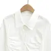 Camisa blanca de verano con cuello, plisada y de manga larga para mujer, diseño elegante, de un solo pecho, corte ajustado, entallada en la cintura, top adelgazante