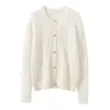 Outono e Inverno Novo Cardigan Suéter Feminino Gola Redonda de Veludo Moda Cor Sólida Botões Metálicos Tricô Manga Longa Base de Caxemira