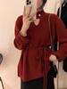 Exportação Coreano 2024 Novo Top Raccoon Velvet Sweater Feminino Soft Waxy Mid-length Belt Lazy Style Knitted Sweater
