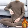 Roupa íntima térmica masculina 2023 com forro de veludo e fleece, espessada, gola média, à prova de frio, resistente ao inverno, resistente ao congelamento