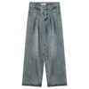 Jeans de Pierna Ancha de Cintura Alta Vintage Estilo Hong Kong para Mujer Otoño Nuevo Verano Tendencia Ins Sueltos Adelgazantes Pantalones Rectos
