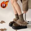 2025 Nuevas Zapatillas de Algodón de Moda para Invierno Zapatos Peludos de Suela Gruesa con Punta de Dedo Forradas de Felpa Cálidas de Una Pierna Elevadoras Zapatos de Nieve