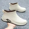 Botas de Lluvia Nuevas para Hombre, Cálidas, Impermeables y a Prueba de Lluvia, Botas de Lluvia de Caña Corta y Media de Moda, Botas de Agua de Algodón con Felpa, Zapatos de Goma para Trabajar