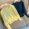 Cardigã de malha fina para primavera e outono, estilo coreano, gola redonda, soltinho, jaqueta suéter curta, top