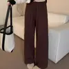 Calça de Tricô Elegante Outono/Inverno 2025, Moda Slimming Macia Cintura Alta Casual Versátil Wide-Leg Reta Longa para Mulheres