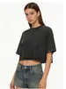 Procesamiento Personalizado de Algodón Puro de 230g Estilo Europeo y Americano Marca de Tendencia Retro Camiseta Corta Lavada Vintage para Mujer