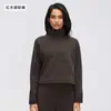 Moletom com Gola Alta, Meio Zíper, Solto, Manga Longa, Cropped, Simples, Versátil, Casual, Fitness, Esportivo, Feminino D26158