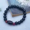 Pulseira de Ágata Vermelha com Contas Dzi de Xizang para Homens e Mulheres, Contas Cilíndricas Olho Três e Olho Nove, Pulseira Retro de Círculo Único, Presente de Bem-Estar para Transmissão Ao Vivo