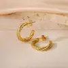 Pendientes de Otoño e Invierno 2024 Moda Elegantes Estéreo de Gama Alta Hebilla de Oreja Hilo Retorcido Anillo Liso Acero de Titanio Femenino con Estilo